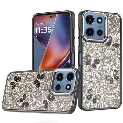 Phone Case for Motorola Moto G Play 5G 2026 Cute Butterfly Diamond Glitter Metallic Hybrid Shockproof Shimmer Grip Stylish Protective Luxury Designer Cover