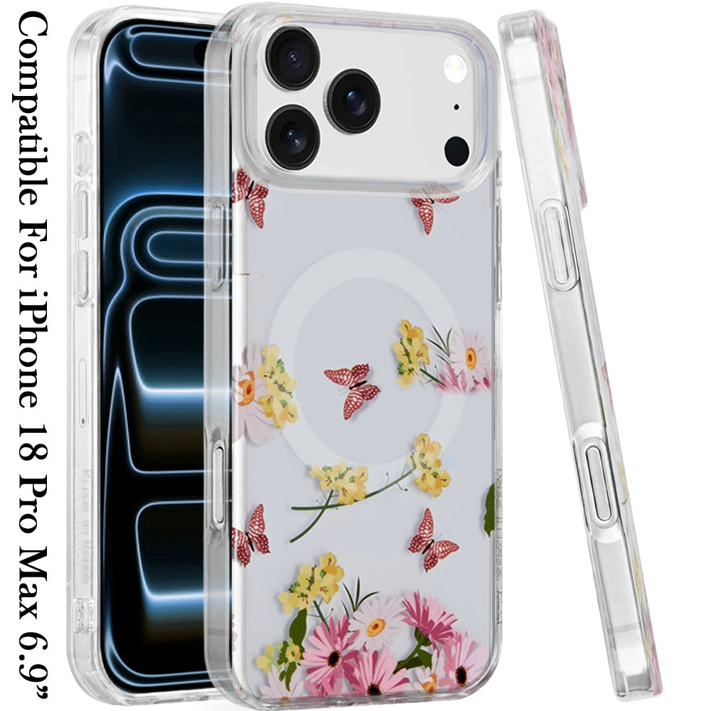 Phone Case for Apple iPhone 18 Pro Max/ iPhone 17 Pro Max Stylish Design Shockproof Magnetic Magsafe Compatible TPU IMD Print Rugged Grip Drop Protection Slim Fashion Cover