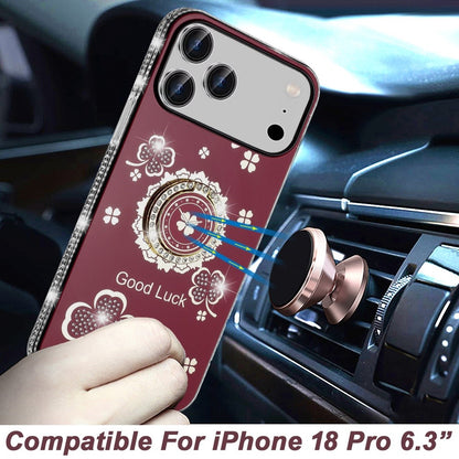 Phone Case for Apple iPhone 18 Pro Glitter Diamond Ring Stand Sparkle Rhinestone Edge AntiSlip Kickstand Luxury Fashion Bumper Shockproof Cover Purple