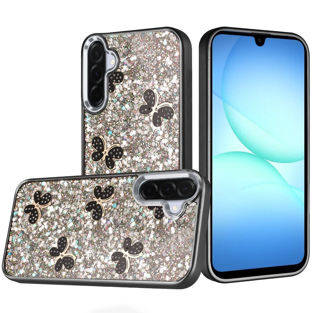For Samsung Galaxy S26+ / S26 Plus Cute Butterfly Crystal Diamond Glitter Case Sparkle Bling Frame Metallic Edges, Shimmer TPU Hybrid Case Cover