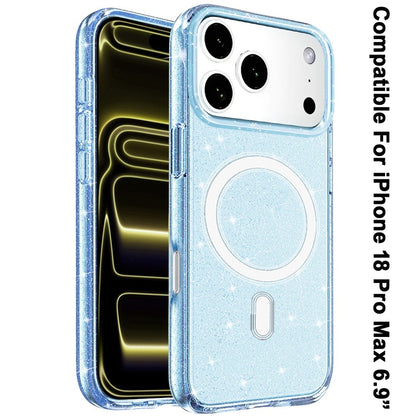 Phone Case for Apple iPhone 18 Pro Max/ 17 Pro Max Glitter Magnetic Transparent Shockproof Hybrid TPU Thick 3mm Grip Durable Camera Protection Anti-Slip Cover Blue