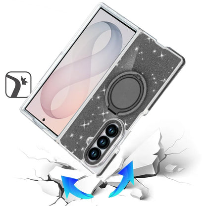 Phone Case for Samsung Galaxy Z Fold 8 Ultra Magnetic Hybrid 360 Rotating Ring Kickstand Tough Hard PC Soft TPU Glitz Shimmer Glitter Shock Absorbing Cover Black