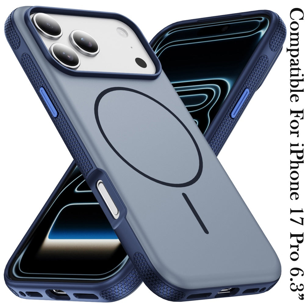 Phone Case for Apple iPhone 17 Pro Super Magnetic Matte Hybrid Shockproof Thick Protective Durable Grip Anti Scratch Premium Edge Slim Fit Cover Navy Blue