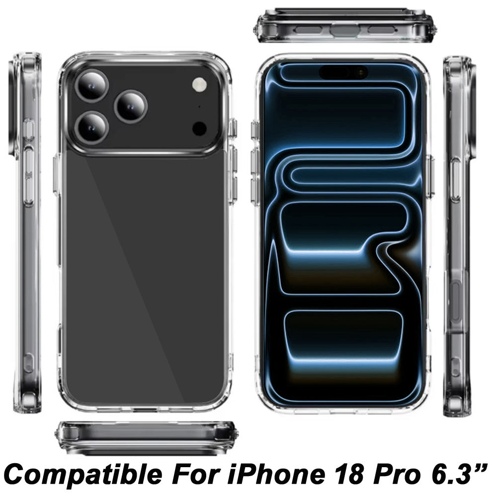 Phone Case for Apple iPhone 18 Pro Crystal Transparent Thick 2.0mm Shockproof Chrome Button Durable Grip Camera Protection Hybrid Design Cover Clear