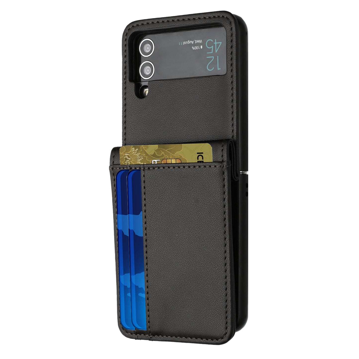 For Samsung Galaxy Z Fold 7 Wallet Case PU Leather Back Storage with Card ID Slot, Pocket Holder, Hybrid Protective Case Cover Black