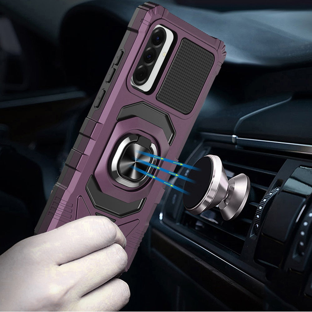 Phone Case for Samsung Galaxy A37 Rugged Hybrid Dual Layer Magnetic Ring Stand Armor Shock Absorbing Heavy Duty TPU Reinforced Bumper Cover Purple