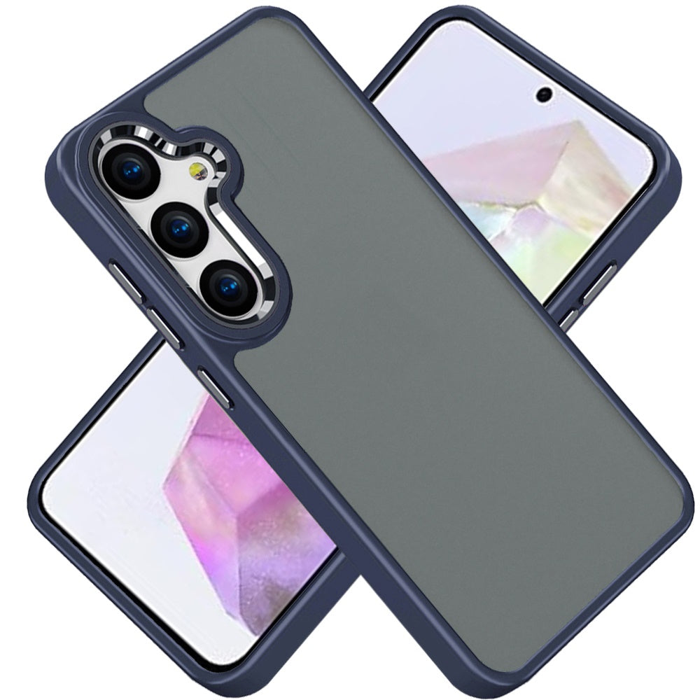 For Samsung Galaxy A36 Ultimate Heavy-Duty Shockproof Matte Acrylic Polished, Metal Buttons, Hybrid Bumper Thick Frame Case Cover Blue