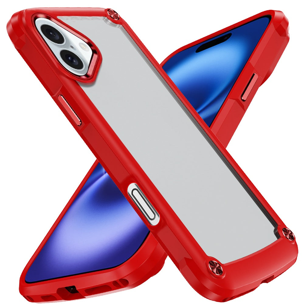 For Apple iPhone 17 Hybrid Transparent Rubber with Metal Buttons & Camera Edges Hard TPU Corner Frame Bumper Case Cover