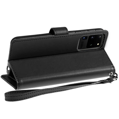 For Samsung Galaxy S20 Ultra Wallet Cases PU Leather with Credit Card /ID /Cash Holder Slot Dual Flip Book Pouch, Stand and Strap Case Cover Black