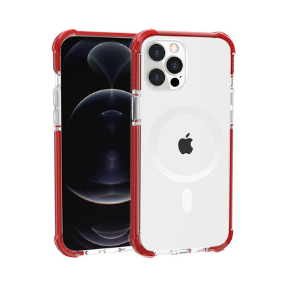 For Apple iPhone 16 Pro Magnetic Acrylic Case Transparent Back, Rugged Colorful Frame, Shockproof Hybrid, MagSafe Compatible Case Cover Red