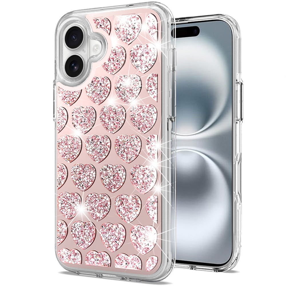 For Apple iPhone 16 (6.1") Sparkly 3D Design Diamond Shockproof Protective Bling Rhinestone Hybrid Skin PC + TPU Case Cover