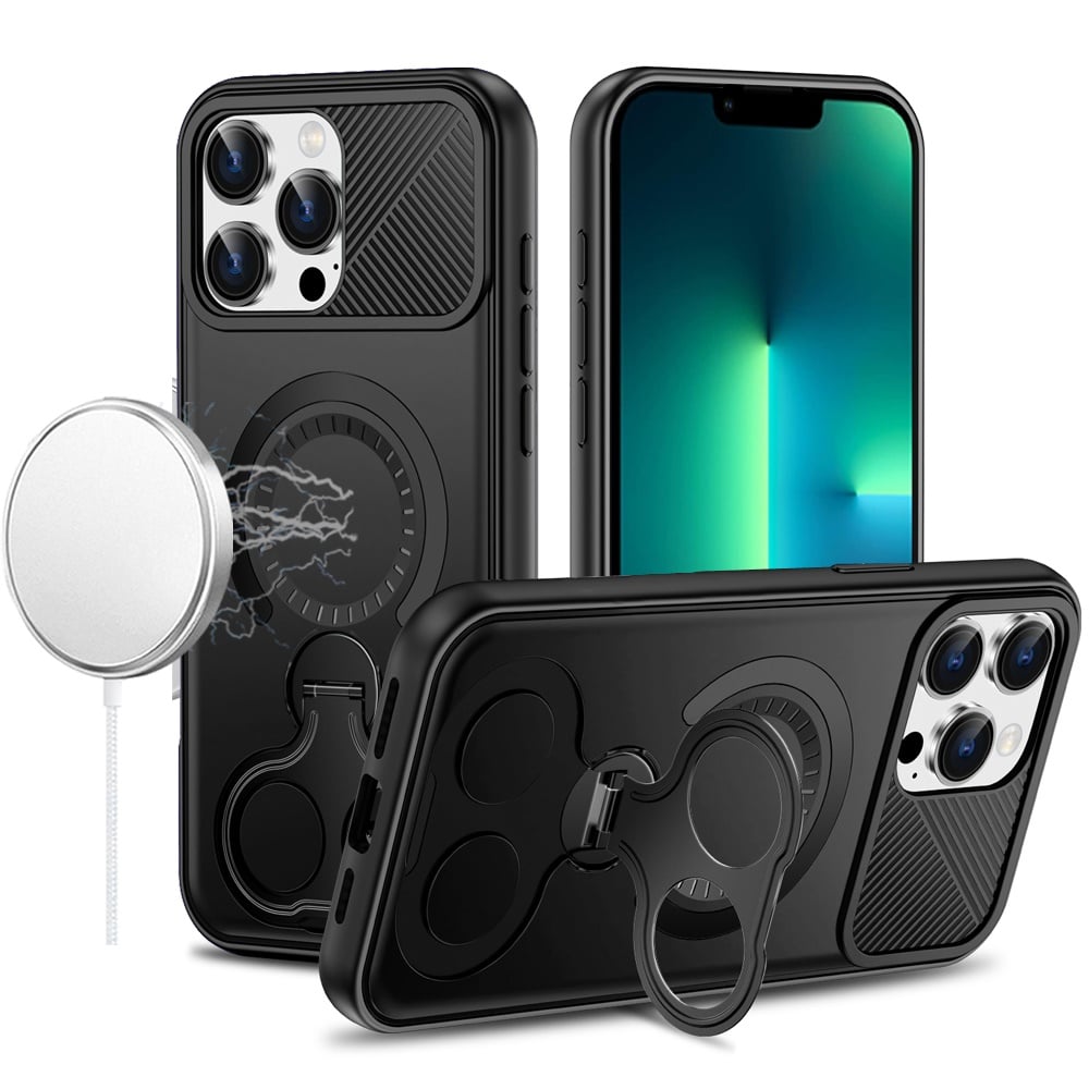 For Apple iPhone 11 Hybrid with Invisible 2 Hole Ring Stand Magnetic back Car Mount Friendly Protector Case Cover Black