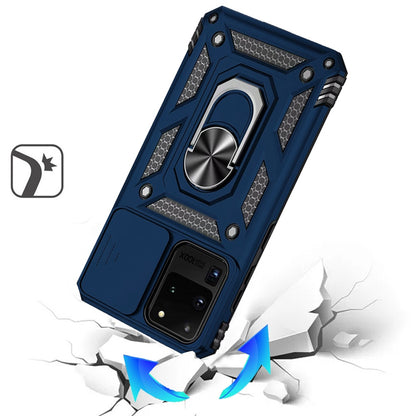 For Samsung Galaxy S20 Ultra Hybrid Ring Shockproof with 360° Rotate Ring Kickstand, Camera Lens Protection, Soft Edge Bumper Case Cover Blue