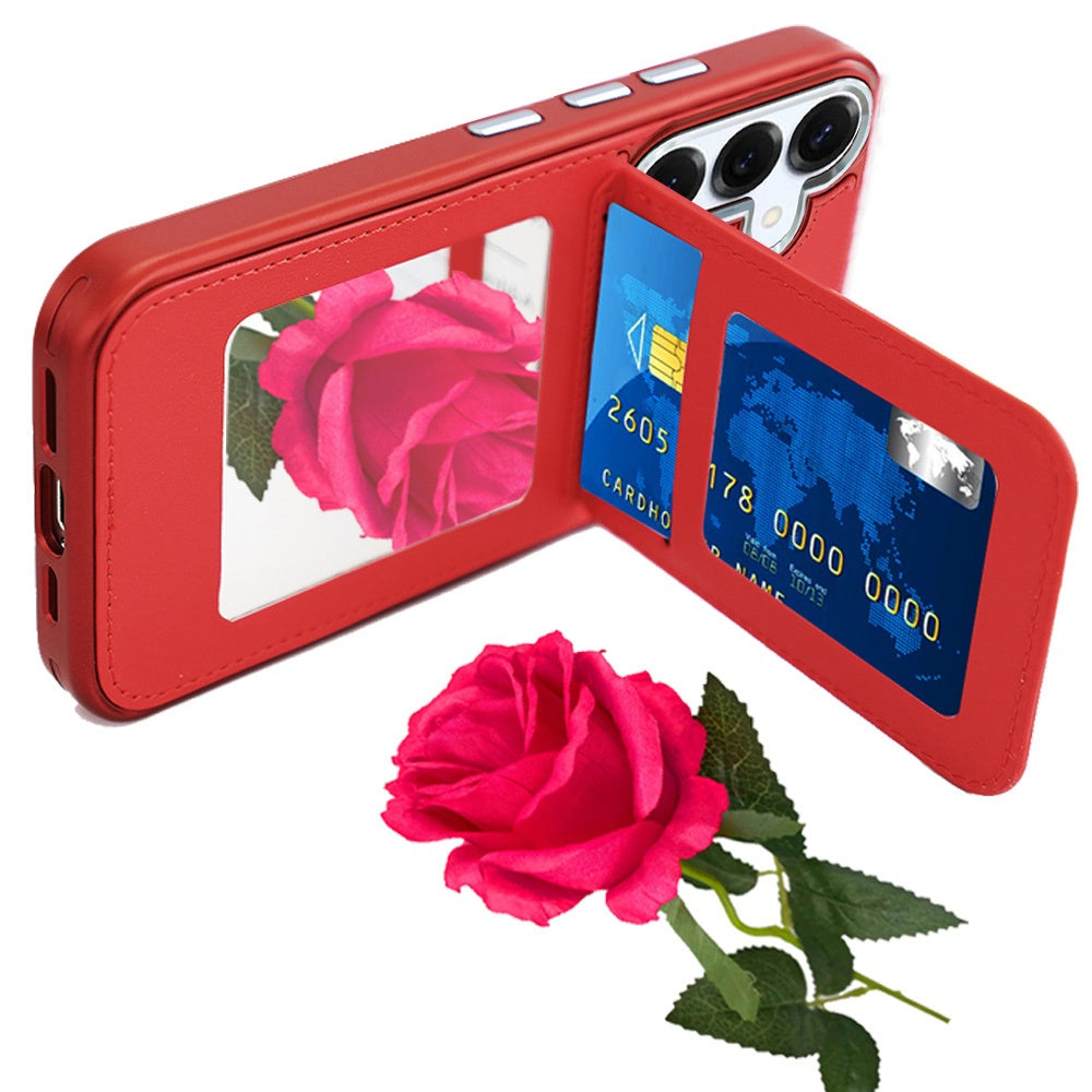 Phone Case for Samsung Galaxy S26 FE /Fan Edition Credit Card Holder Mirror PU Leather Wallet Shockproof Grip Slim Protective Hybrid Magnetic Style Durable Cover