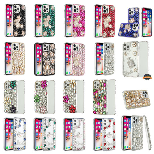 For Apple iPhone 16 Pro (6.3") Bling Crystal 3D Full Diamonds Luxury Sparkle Rhinestone Hybrid Protective Case Cover