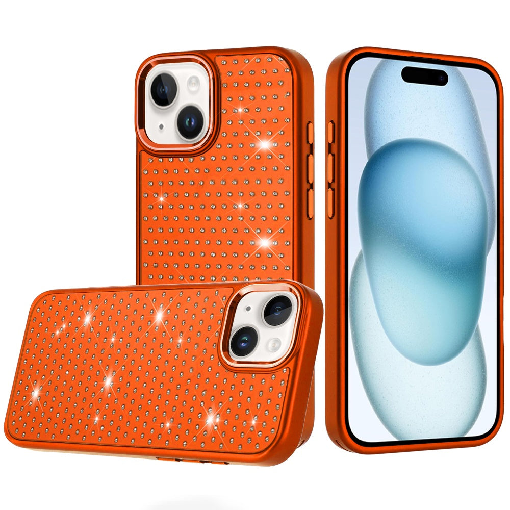 Phone Case for iPhone 15 Plus (6.7") Luxury Diamond Bling Sparkle Chrome Metallic Edge Shockproof Durable Protective Stylish Premium Hybrid Design Cover Cosmic Orange