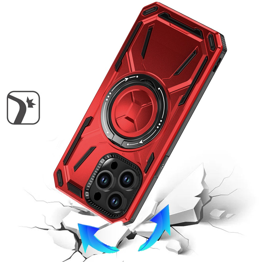 Phone Case for Apple iPhone 14 Pro Max Magnetic Ring Circle Stand Shockproof 360 Rotating Kickstand Hybrid Armor Anti Slip Protective Grip Frame Cover Red