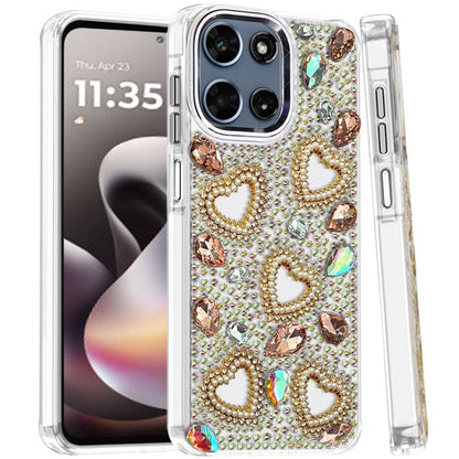 Phone Case for Motorola Moto G Stylus 5G 2026/2025 Luxury Crystal Heart Rhinestone Diamond Bling Shockproof Hybrid Glitter Protective Stylish Durable Grip Cover