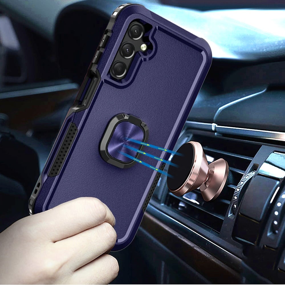 For Samsung Galaxy A15 5G Magnetic Ring Stand 3in1 Shock Protection Durable Grip Kickstand Function Secure Hold Case Cover Black