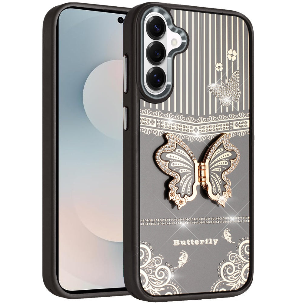 For Samsung Galaxy S26 Glitter 3D Butterfly Design Bling Metallic Edge Hybrid Stand Drop Protection TPU Shockproof Case Cover