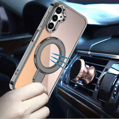 For Samsung Galaxy S26 Chrome Hybrid with Rotating Magnetic Circle Ring Stand, Slim Shockproof Hybrid Case Cover