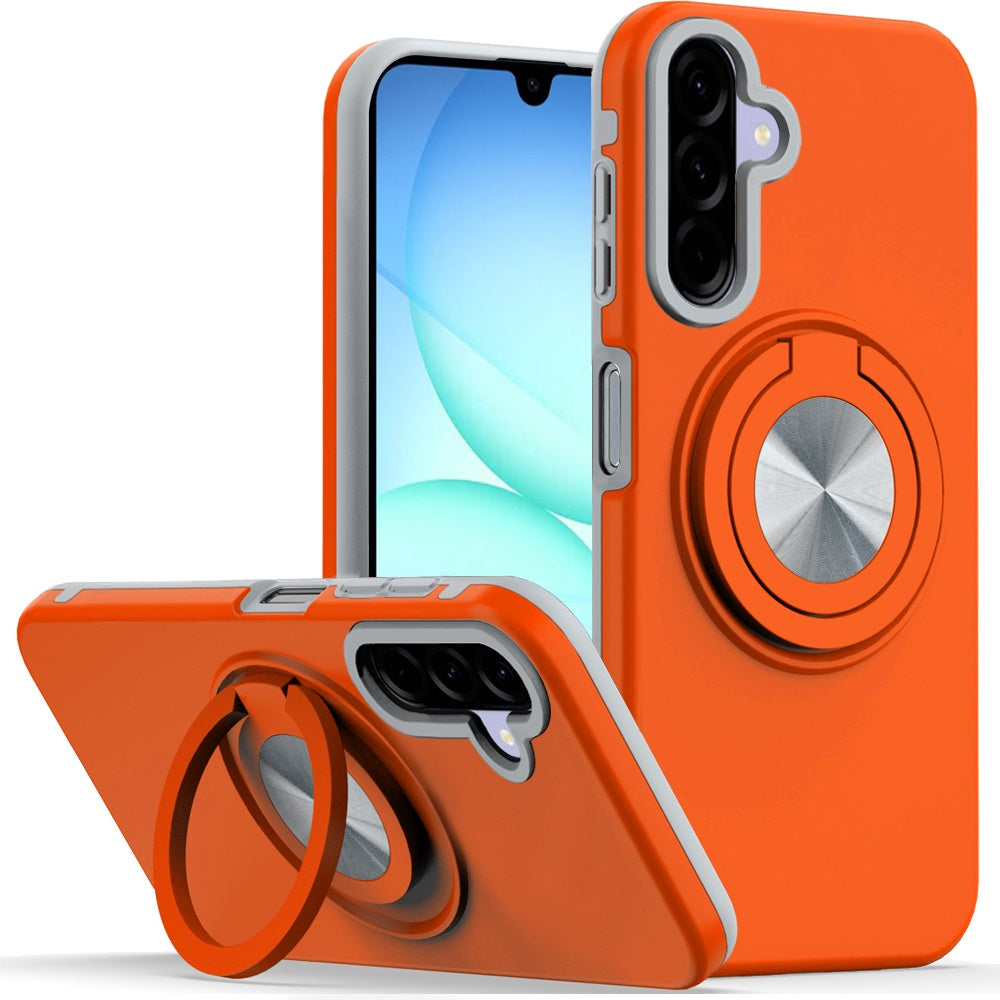 For Samsung Galaxy A17 5G Metal Matte Hybrid with Invisible Rotational Ring Stand, Car Mount Friendly, Military Grade Slim Fit Sturdy Case Cover Blue