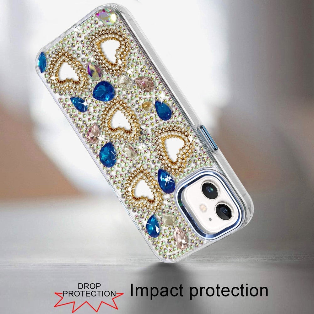 Phone Case for Apple iPhone 11 Luxury Crystal Heart Rhinestone Diamond Bling Shockproof Hybrid Glitter Protective Stylish Durable Grip Cover