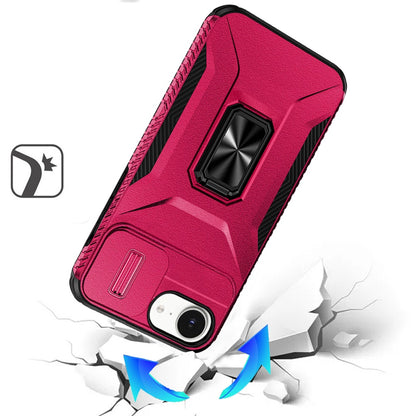 For Apple iPhone 16e Case, Camera Cover with Magnetic Rotation Ring Stand, Military Grade Hybrid Hard TPU Shockproof Case Cover