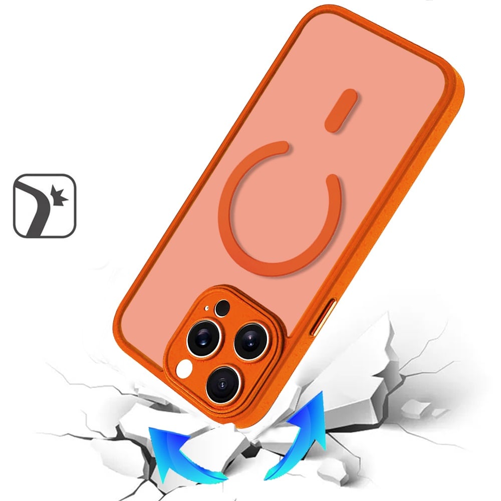 Phone Case for Apple iPhone 12 Pro Max Matte Frosted Magnetic Back Hybrid Hard PC Soft TPU Camera Protection Slim Shock Absorbing Anti Fingerprint Cover Orange