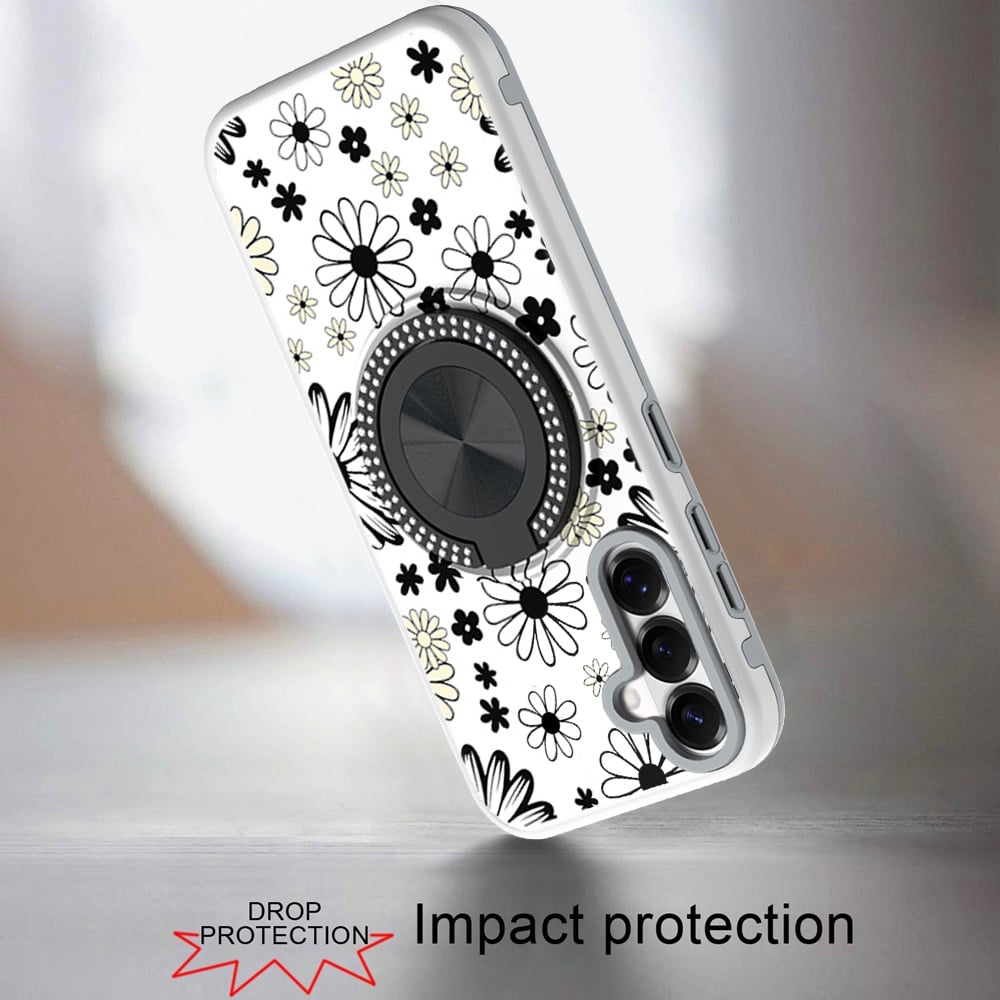 Phone Case for Samsung Galaxy S26 FE /Fan Edition Magnetic Ring Stand Matte Metal Hybrid Car Mount Friendly Shockproof Rotational Grip Diamond Design Pattern Cover