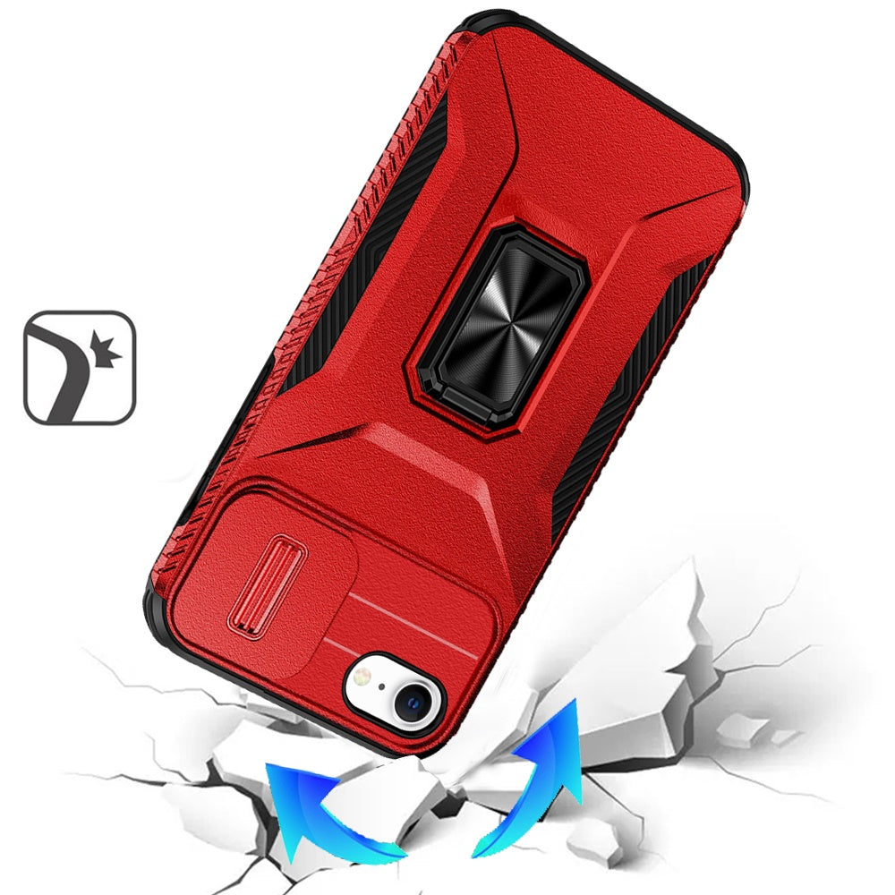 For Apple iPhone SE 3 (2022) SE/8/7 Case, Camera Cover with Magnetic Rotation Ring Stand, Military Grade Hybrid Hard TPU Shockproof Case Cover Blue