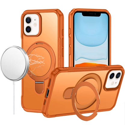 For Apple iPhone 11 Matte Finish Magnetic Ring Hybrid Protective Invisible Kickstand Magsafe Compatible Case Cover Cosmic Orange