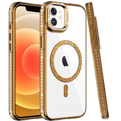 Phone Case for Apple iPhone 12 /12 Pro Luxury Diamond Bling Edged Magnetic Glitter Shockproof Hybrid with Camera Kickstand Durable Grip Cover