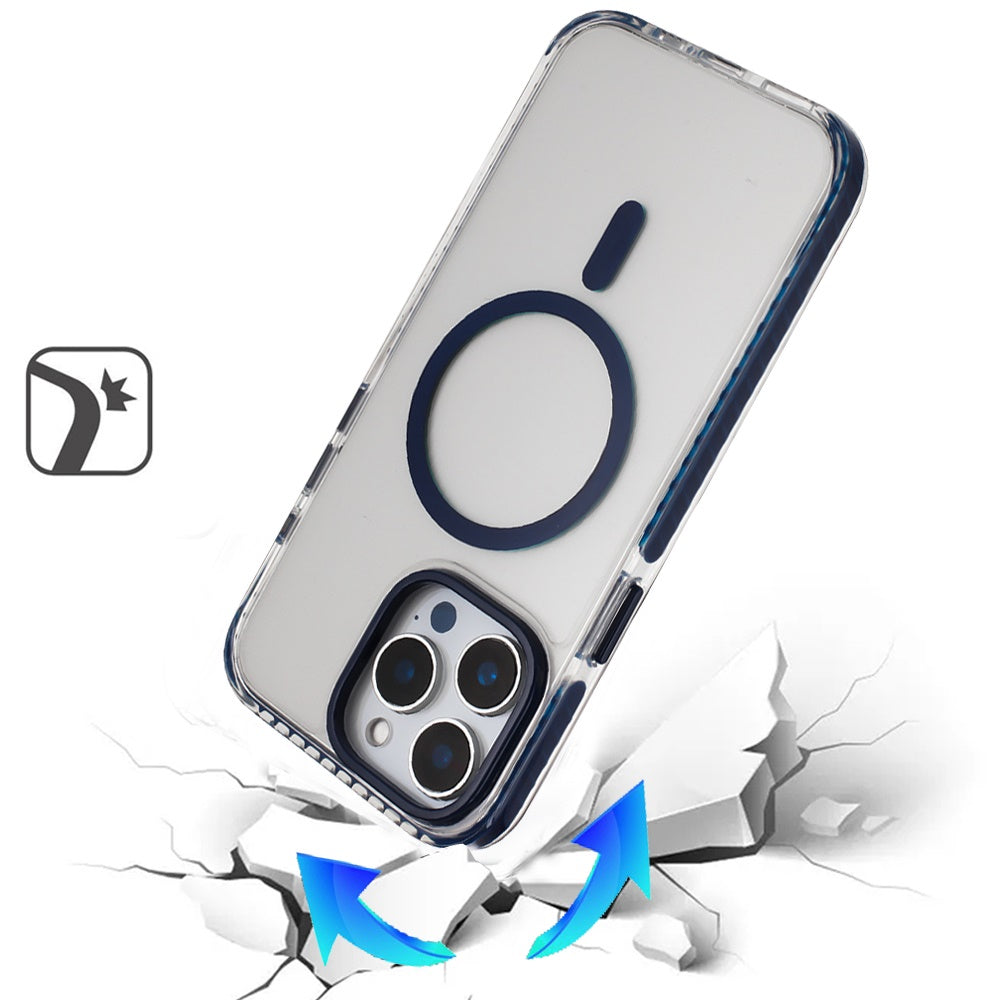 For Apple iPhone 15 Pro Max Transparent Hybrid with Color-Matched Magnetic Circle, Rubber TPU Frame Hard PC Shockproof Case Cover