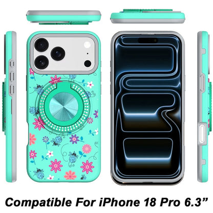 Phone Case for Apple iPhone 18 Pro Magnetic Ring Stand Matte Metal Hybrid Car Mount Friendly Shockproof Rotational Grip Diamond Design Pattern Cover
