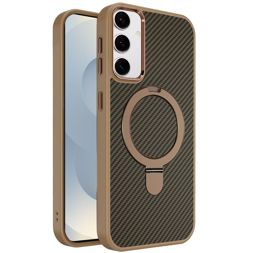 For Samsung Galaxy S26 Hybrid Carbon Fiber Design with MagSafe Compatible [Magnetic Circle], Ring Stand Shockproof Slim TPU Case Cover