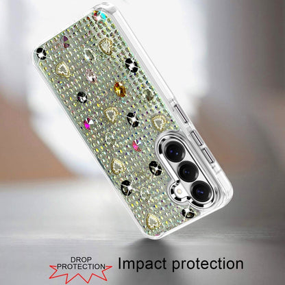Phone Case for Samsung Galaxy S26 FE /Fan Edition Chrome Fashion Hybrid Bling Diamond Heart Rhinestone Decorative Stones Sparkling Embellished Design Cover