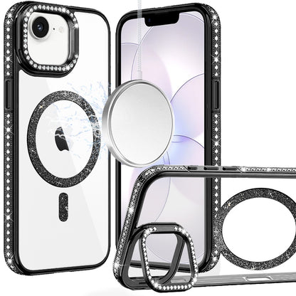 Phone Case for Apple iPhone 16E, Apple iPhone 17E Luxury Diamond Bling Edged Magnetic Glitter Shockproof Hybrid with Camera Kickstand Durable Grip Cover