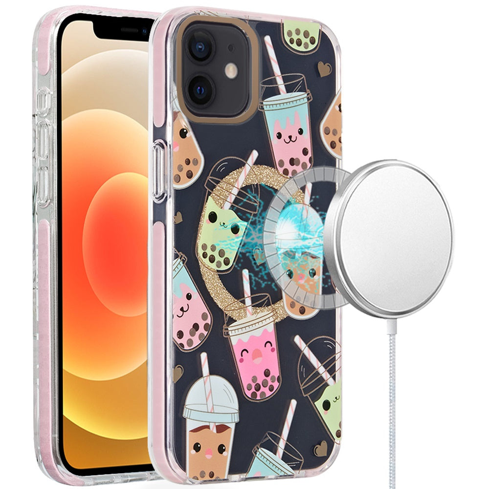 For Apple iPhone 16 Plus (6.7") Floral Pattern Design Cute Clear Hybrid Compatible with Magsafe Double Layer Soft TPU Hard PC Case Cover