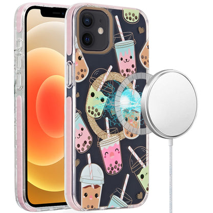 For Apple iPhone 16 Pro (6.3") Floral Pattern Design Cute Clear Hybrid Compatible with Magsafe Double Layer Soft TPU Hard PC Case Cover