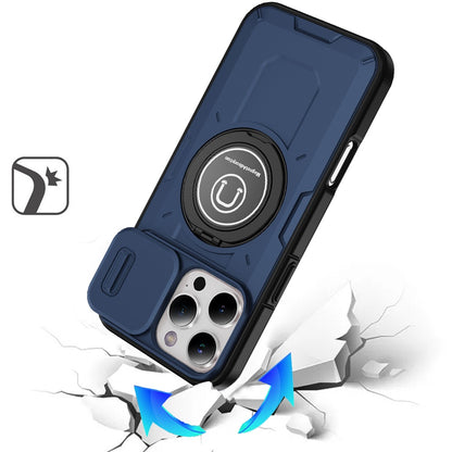 For Apple iPhone 16 Pro Max Build in Invisible Magnetic Ring Stand with Slide Camera Protector, fit Magnetic Car Mount [Compatible with MagSafe] Case Cover