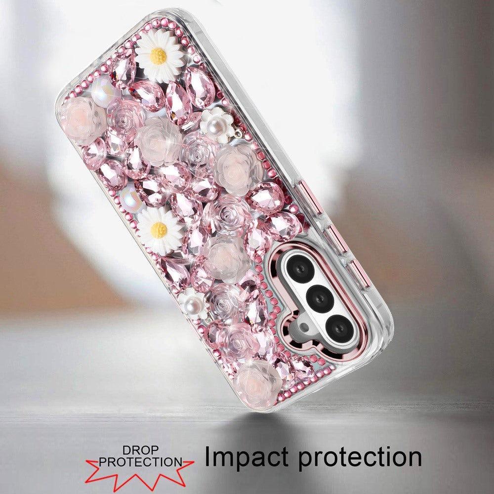Full Bling Rhinestone Glitter Floral Luxury Hybrid Shockproof Stylish Sparkling Protective Designer Ornament