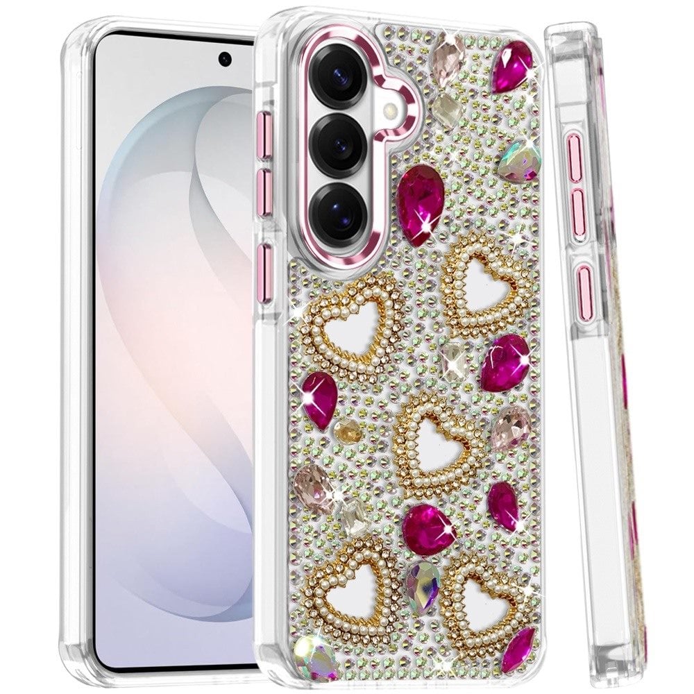 Phone Case for Samsung Galaxy S26 Luxury Crystal Heart Rhinestone Diamond Bling Shockproof Hybrid Glitter Protective Stylish Durable Grip Cover