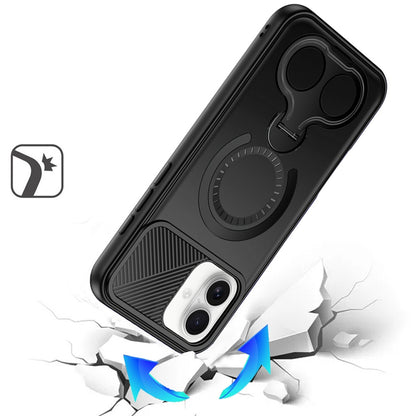 For Apple iPhone 17 Air (6.6") Hybrid with Invisible 2 Hole Ring Stand Magnetic back Car Mount Friendly Protector Case Cover Black