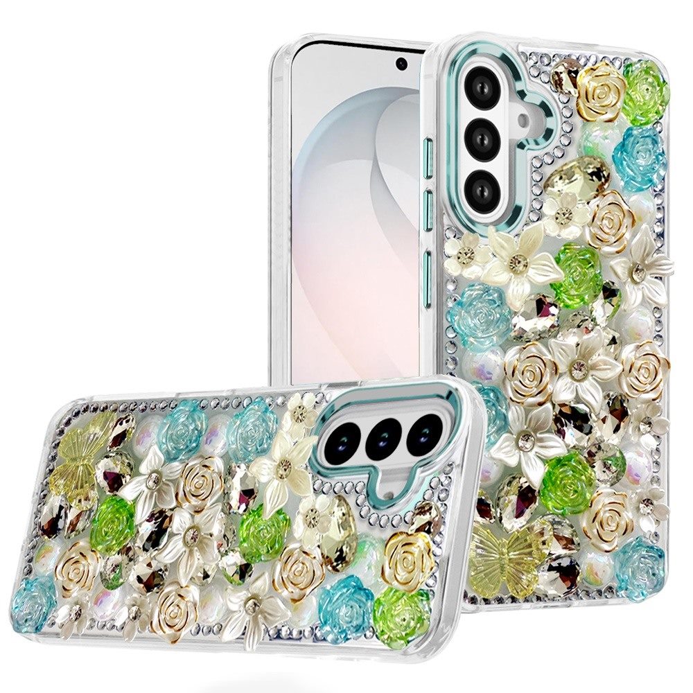 Luxury Rose Bling Rhinestone Glitter Floral Hybrid Shockproof Stylish Protective Designer Ornament Sparkle