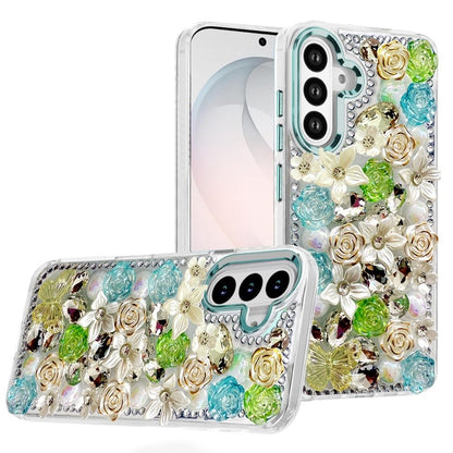 Luxury Rose Bling Rhinestone Glitter Floral Hybrid Shockproof Stylish Protective Designer Ornament Sparkle