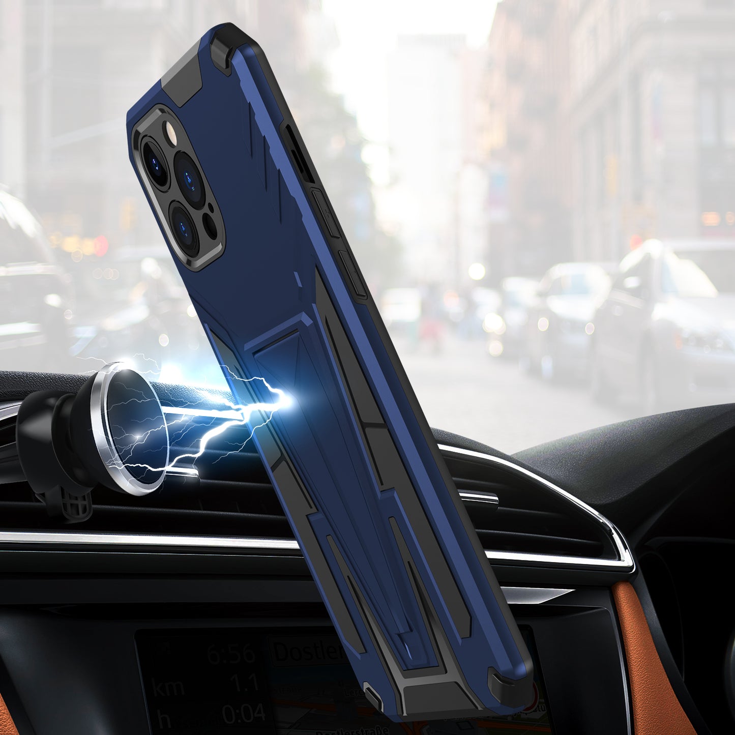 For Apple iPhone 13 Pro Max Heavy Duty Protection Hybrid Built-in Kickstand Rugged Shockproof Military Grade Dual Layer Full Body Case Cover Blue