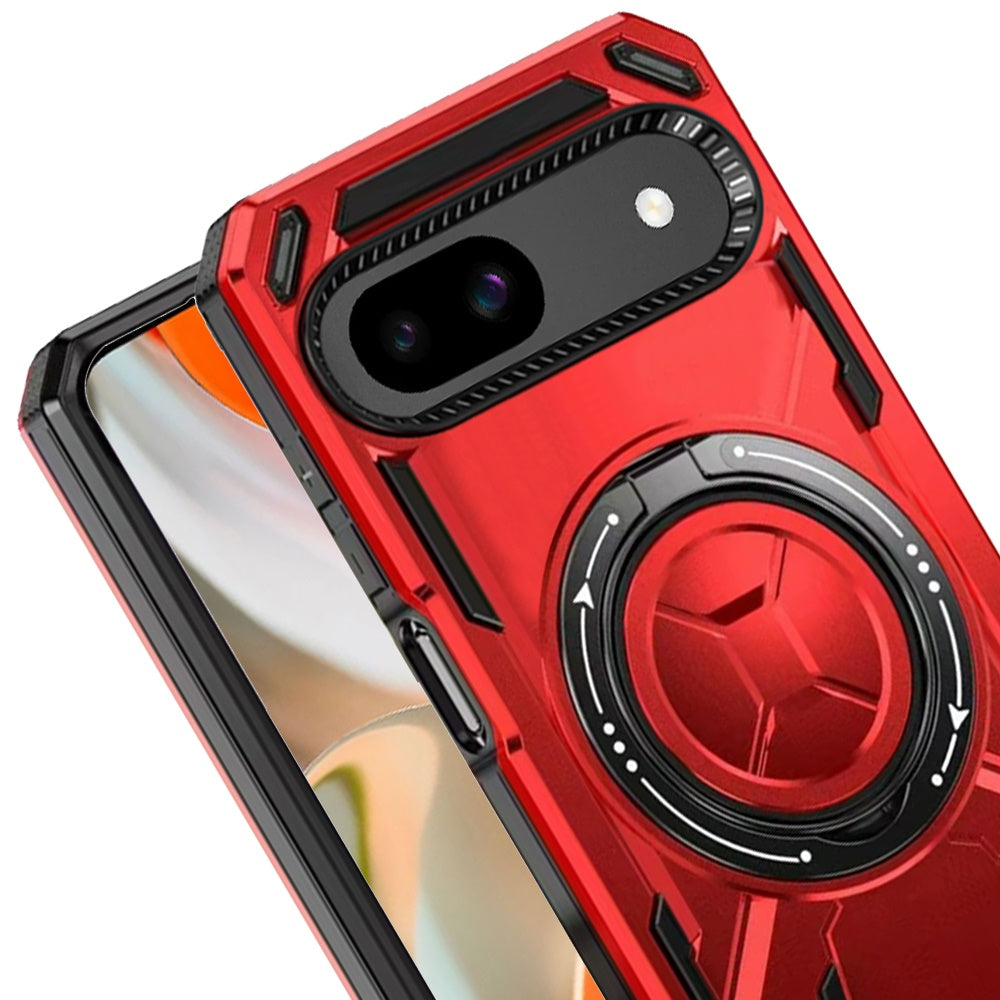 For Google Pixel 9 Hybrid Magnetic Ring and 360° Rotational Kickstand with MagSafe Compatible, Military Grade Drop Protection Case Cover Red