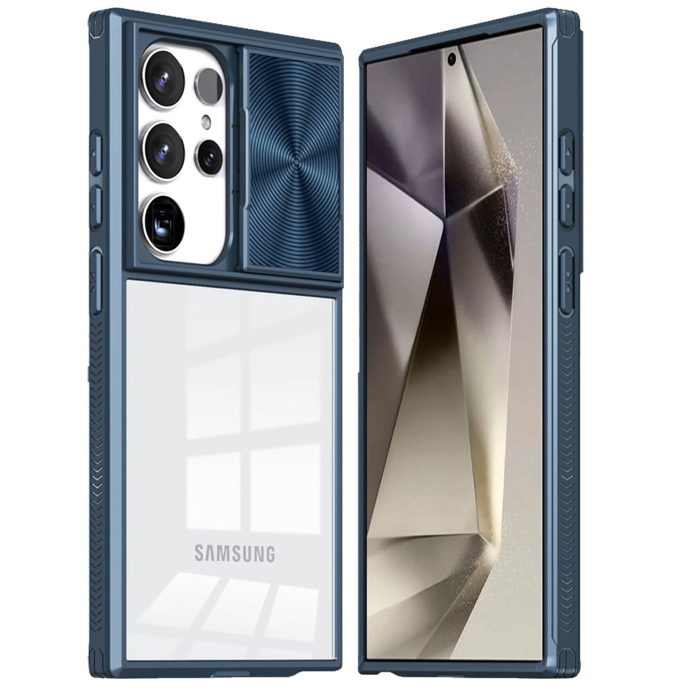 For Samsung Galaxy S25 /S24 Hybrid Cases with Sliding Camera Cover Transparent Shockproof Bumper TPU Protective Case Cover