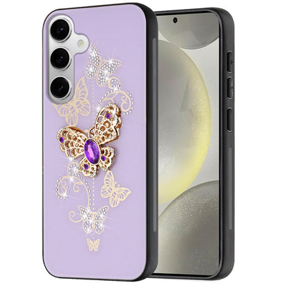 For Samsung Galaxy S25 /S24 Diamonds 3D Fashion Bling Sparkly Glitter Ornaments Engraving Hybrid with Ring Stand Case Cover